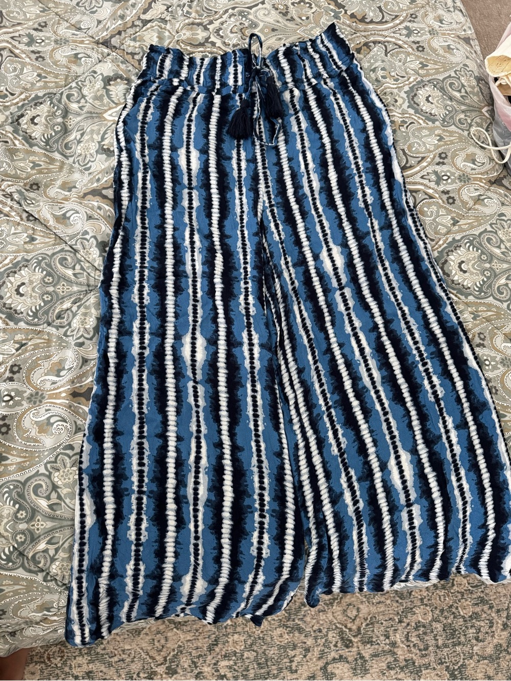 Cupio Blue and White Tie-Dye Wide Leg Pants